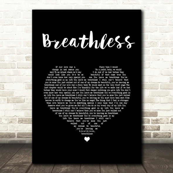 Shayne Ward Breathless Black Heart Song Lyric Wall Art Print