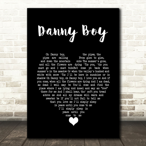 Frederic Weatherly Danny Boy Black Heart Song Lyric Wall Art Print