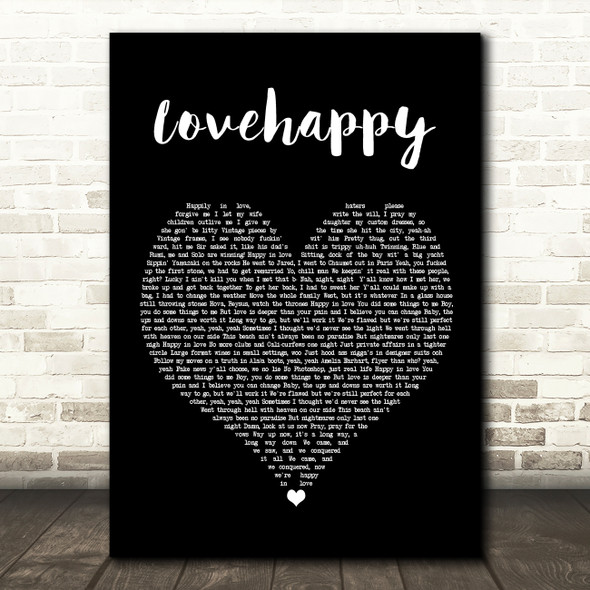 The Carters LOVEHAPPY Black Heart Song Lyric Wall Art Print