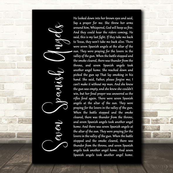 Ray Charles & Willie Nelson Seven Spanish Angels Black Script Song Lyric Wall Art Print