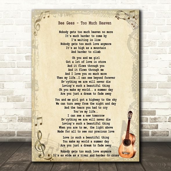 Bee Gees Too Much Heaven Song Lyric Quote Print