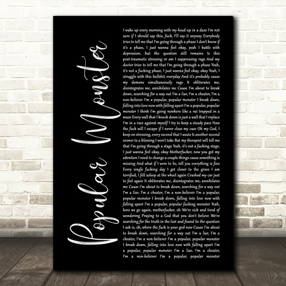 Falling In Reverse Popular Monster Black Script Song Lyric Wall Art Print