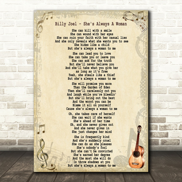 Billy Joel She's Always A Woman Song Lyric Quote Print