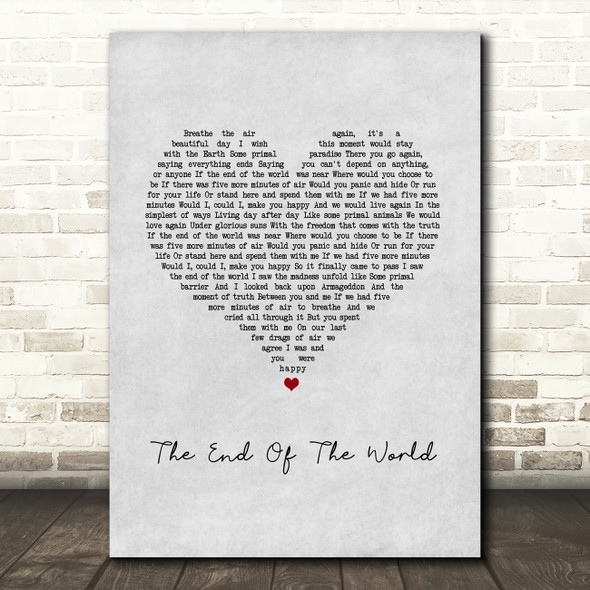 Billie Eilish The End Of The World Grey Heart Song Lyric Wall Art Print