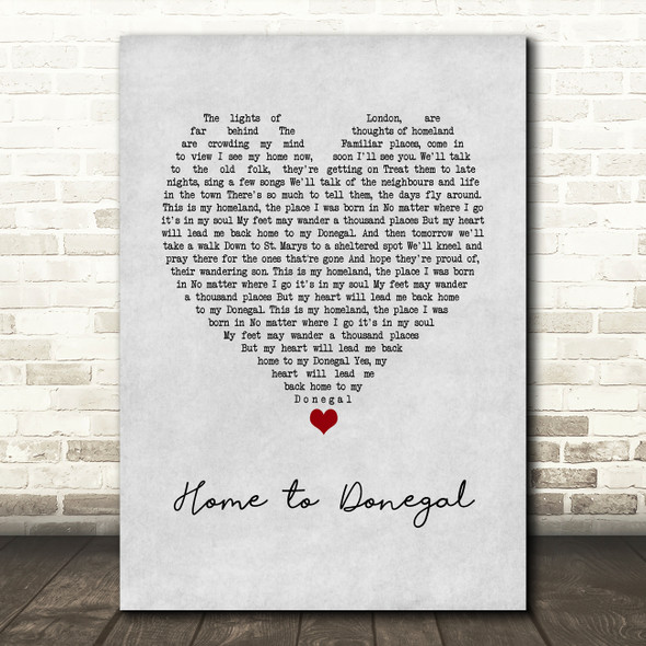 Daniel O'Donnell Home to Donegal Grey Heart Song Lyric Wall Art Print