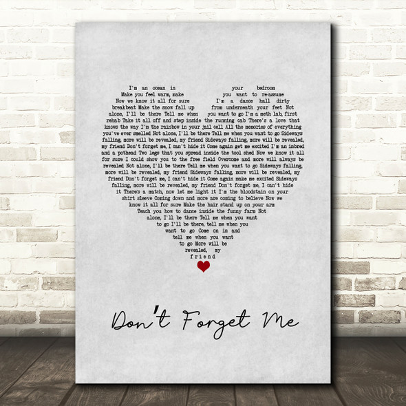Red Hot Chili Peppers Dont Forget Me Grey Heart Song Lyric Wall Art Print