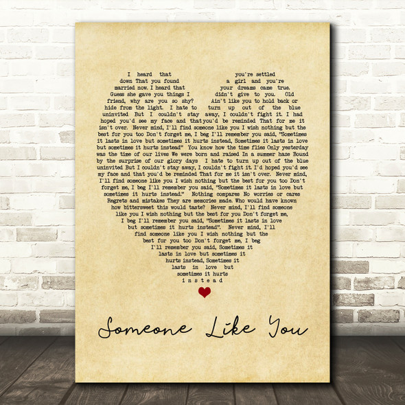 Someone Like You Adele Vintage Heart Quote Song Lyric Print