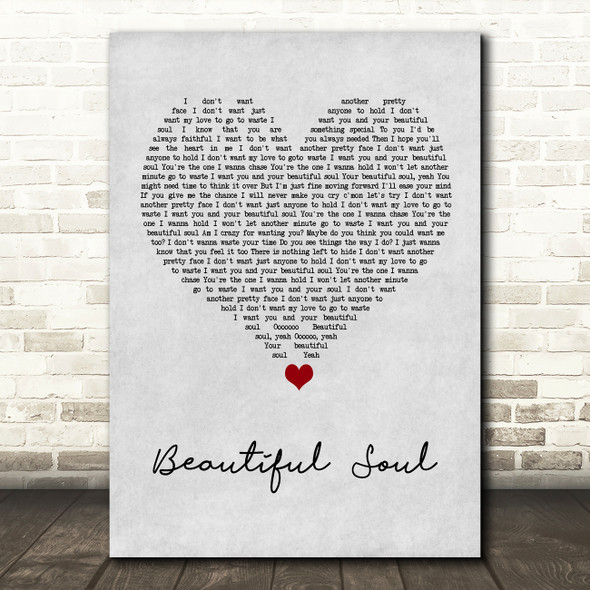 Jesse McCartney Beautiful Soul Grey Heart Song Lyric Wall Art Print