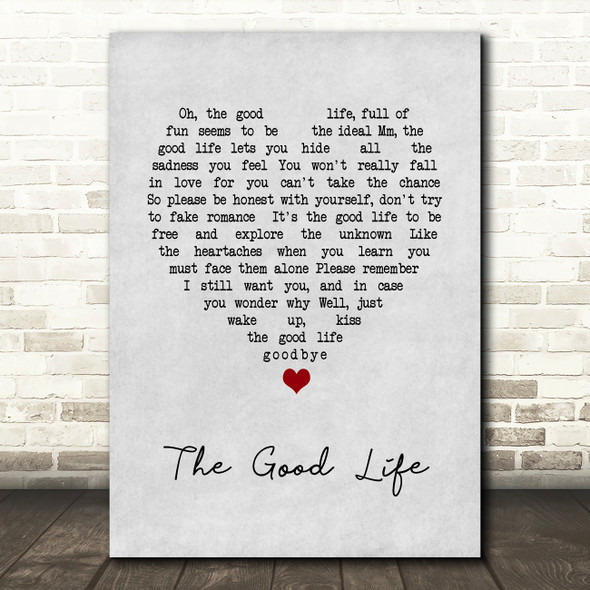 Tony Bennett The Good Life Grey Heart Song Lyric Wall Art Print