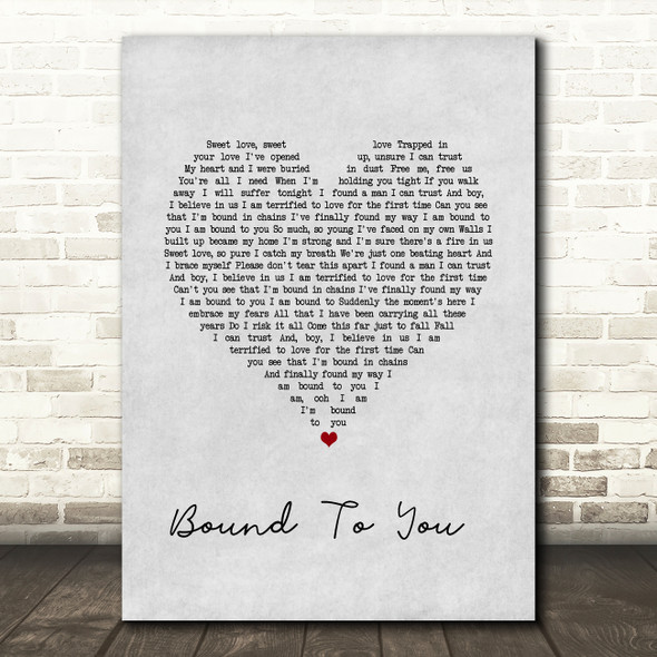 Christina Aguilera Bound To You Grey Heart Song Lyric Wall Art Print