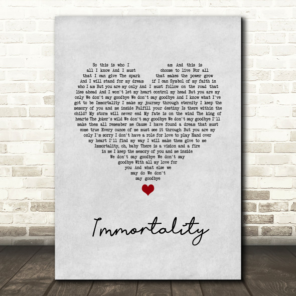 Celine Dion Immortality Grey Heart Song Lyric Wall Art Print