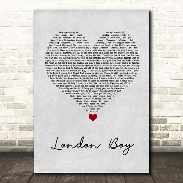 Taylor Swift London Boy Grey Heart Song Lyric Wall Art Print