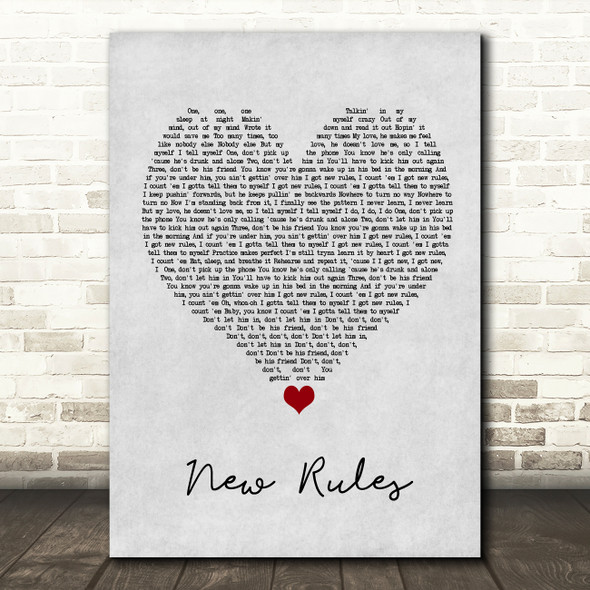 Dua Lipa New Rules Grey Heart Song Lyric Wall Art Print