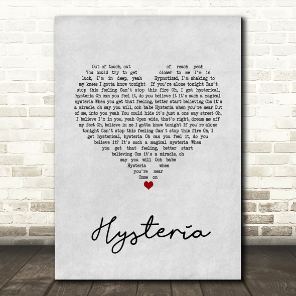 Def Leppard Hysteria Grey Heart Song Lyric Wall Art Print