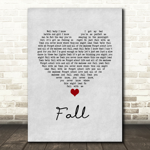 Kolby Cooper Fall Grey Heart Song Lyric Wall Art Print