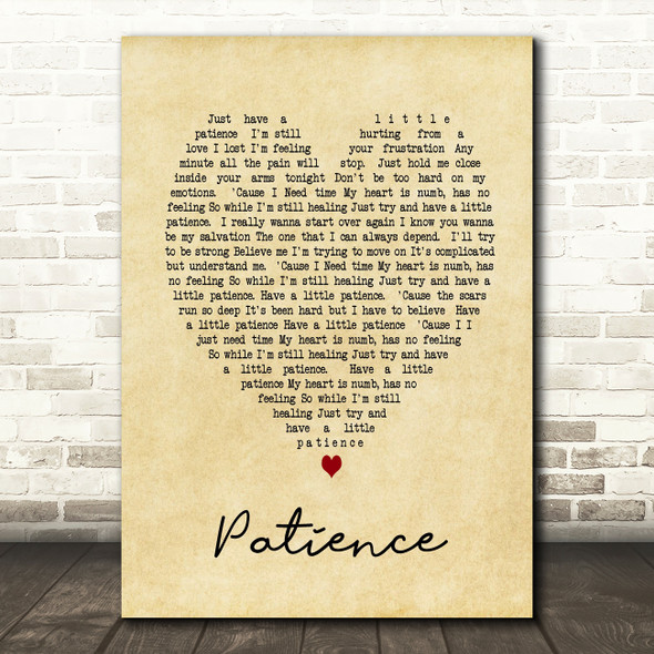 Patience Take That Vintage Heart Song Lyric Quote Print