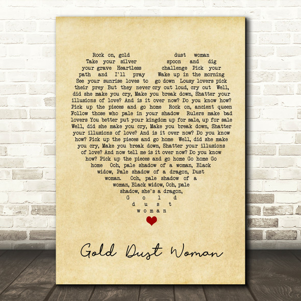 Gold Dust Woman Fleetwood Mac Vintage Heart Quote Song Lyric Print