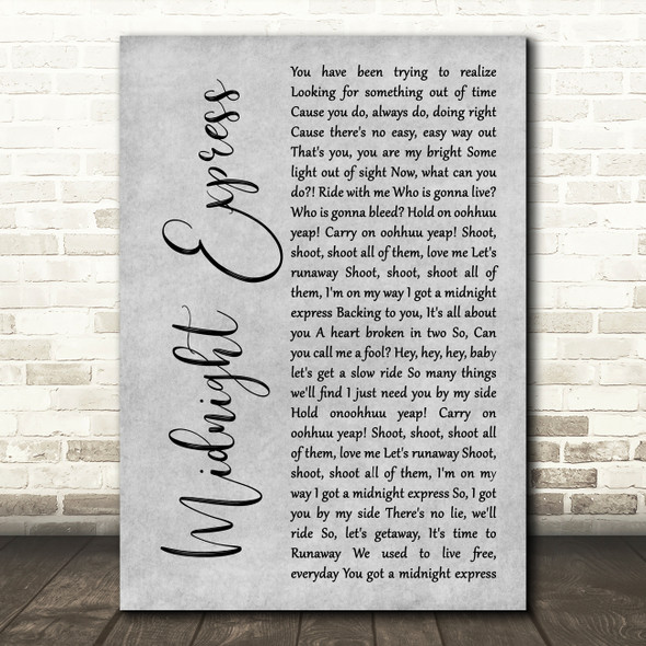 The Saw Doctors Midnight Express Grey Rustic Script Song Lyric Wall Art Print