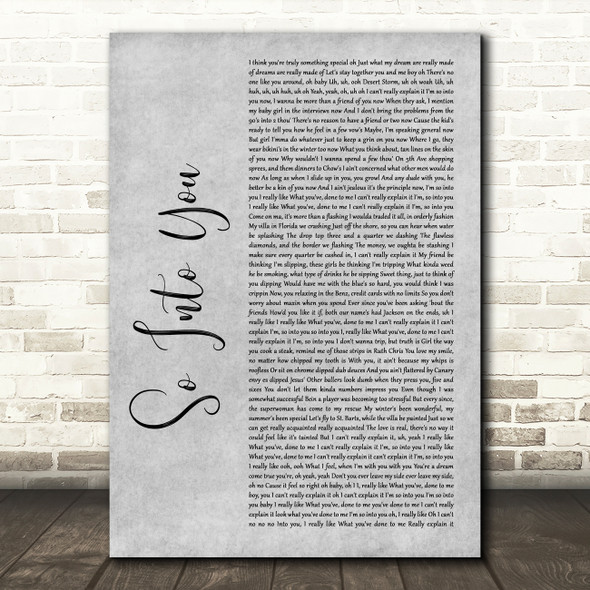 Fabolous ft. Ashanti So Into You Grey Rustic Script Song Lyric Wall Art Print