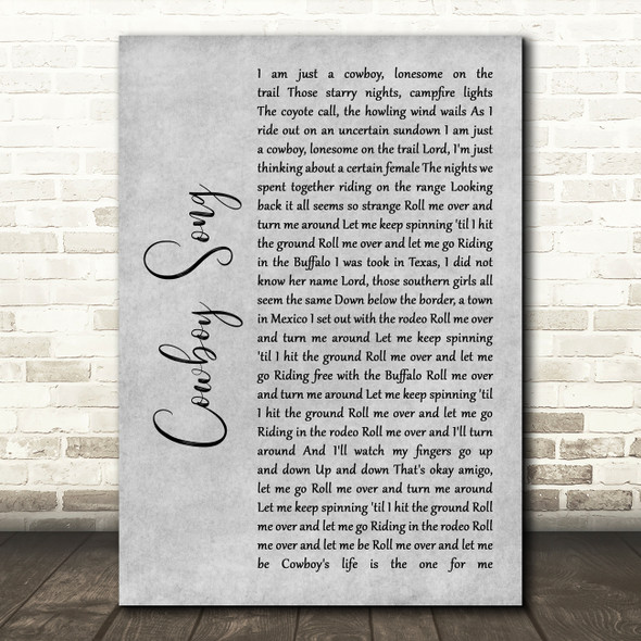 Thin Lizzy Cowboy Song Grey Rustic Script Song Lyric Wall Art Print