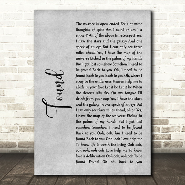 Toulouse Found Grey Rustic Script Song Lyric Wall Art Print