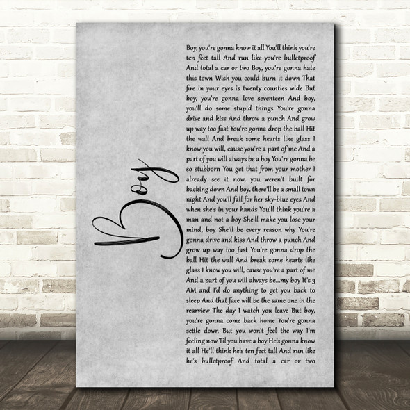 Lee Brice Boy Grey Rustic Script Song Lyric Wall Art Print