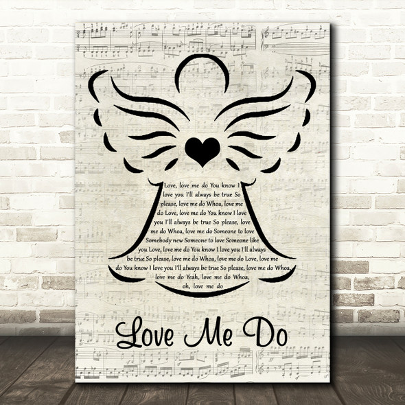 The Beatles Love Me Do Music Script Angel Song Lyric Wall Art Print