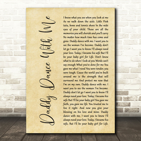 Krystal Keith Daddy Dance With Me Rustic Script Song Lyric Wall Art Print