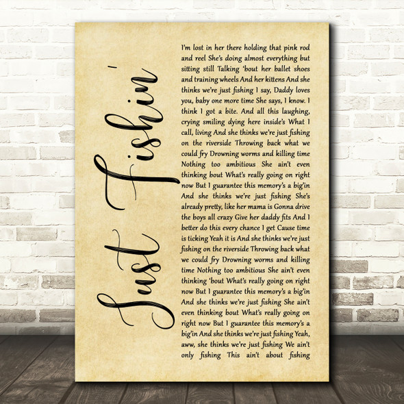 Trace Adkins Just Fishin' Rustic Script Song Lyric Wall Art Print