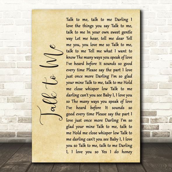 Mickey Gilley Talk to Me Rustic Script Song Lyric Wall Art Print