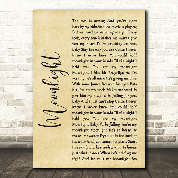 Ariana Grande Moonlight Rustic Script Song Lyric Wall Art Print