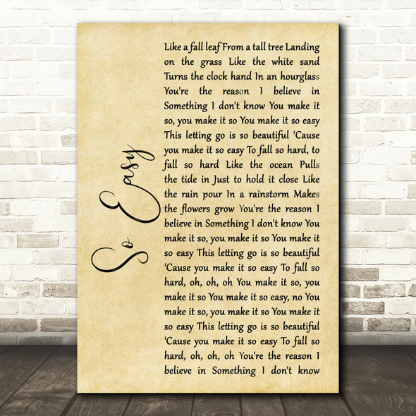 Phillip Phillips So Easy Rustic Script Song Lyric Wall Art Print