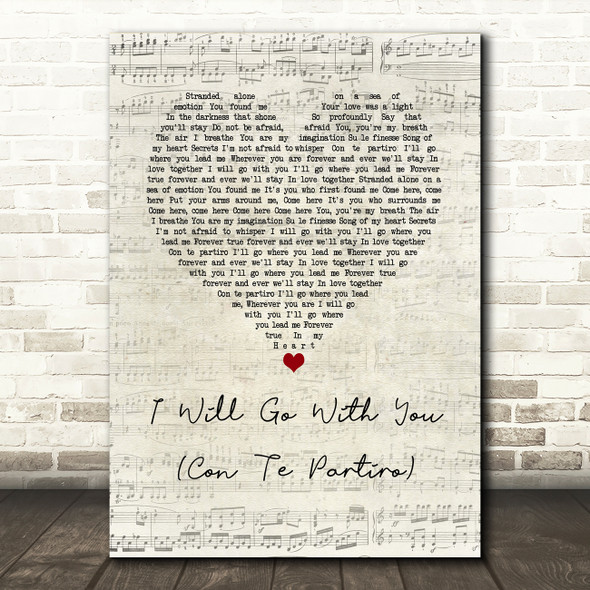 Donna Summer I Will Go With You (Con Te Partiro) Script Heart Song Lyric Wall Art Print
