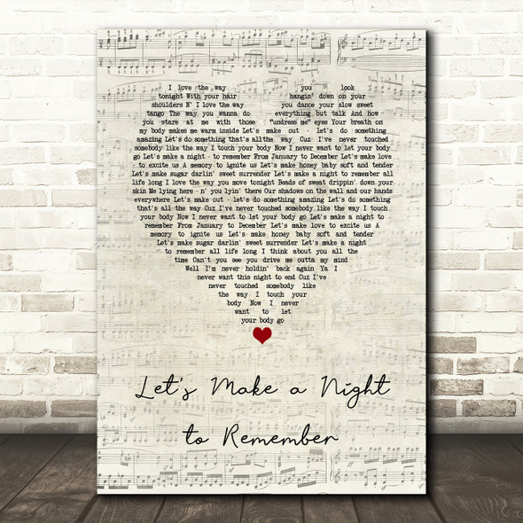 Bryan Adams Let's Make a Night to Remember Script Heart Song Lyric Wall Art Print