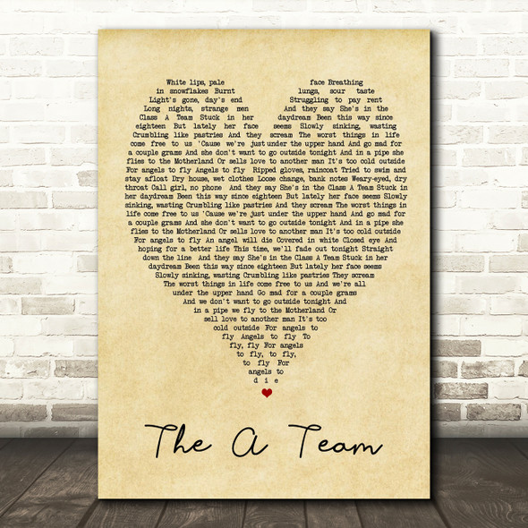 The A Team Ed Sheeran Vintage Heart Quote Song Lyric Print