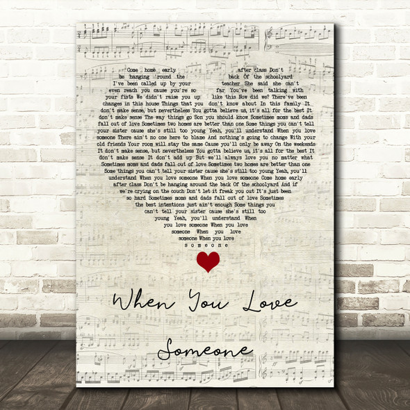 James TW When You Love Someone Script Heart Song Lyric Wall Art Print