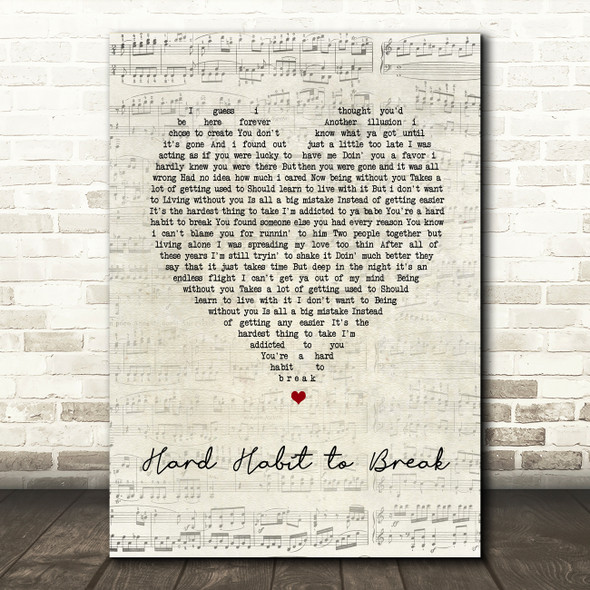 Chicago Hard Habit to Break Script Heart Song Lyric Wall Art Print