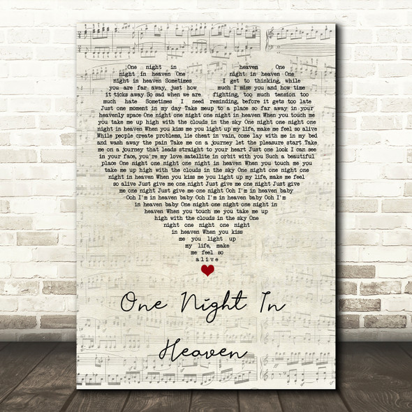 M People One Night in Heaven Script Heart Song Lyric Wall Art Print