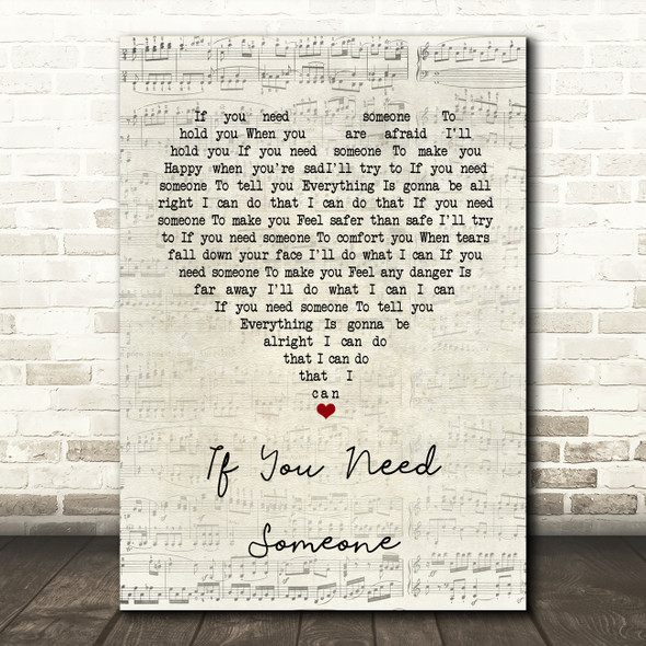 The Field Mice If You Need Someone Script Heart Song Lyric Wall Art Print