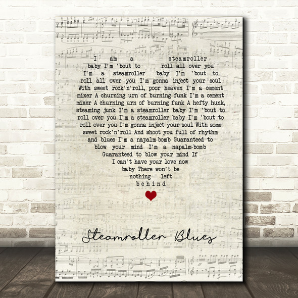 Elvis Presley Steamroller Blues Script Heart Song Lyric Wall Art Print