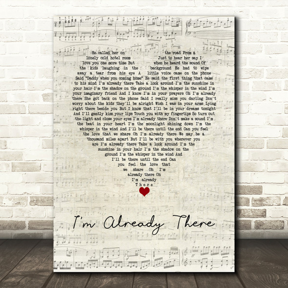 Lonestar I'm Already There Script Heart Song Lyric Wall Art Print