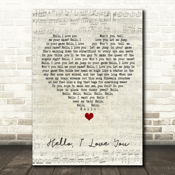 The Doors Hello, I Love You Script Heart Song Lyric Wall Art Print