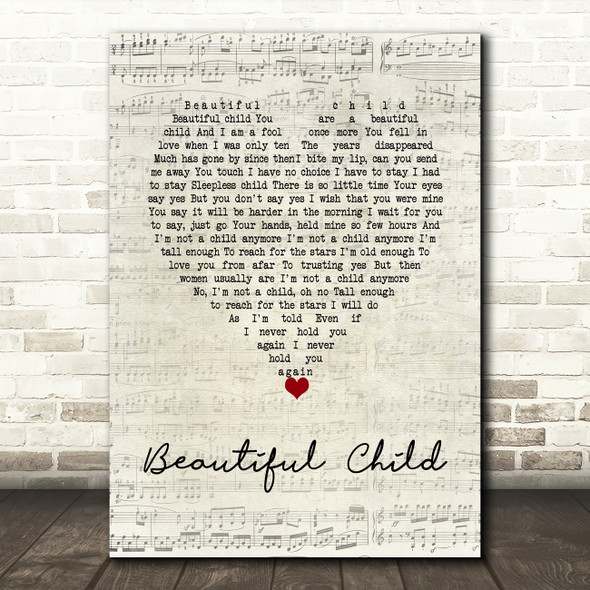 Fleetwood Mac Beautiful Child Script Heart Song Lyric Wall Art Print