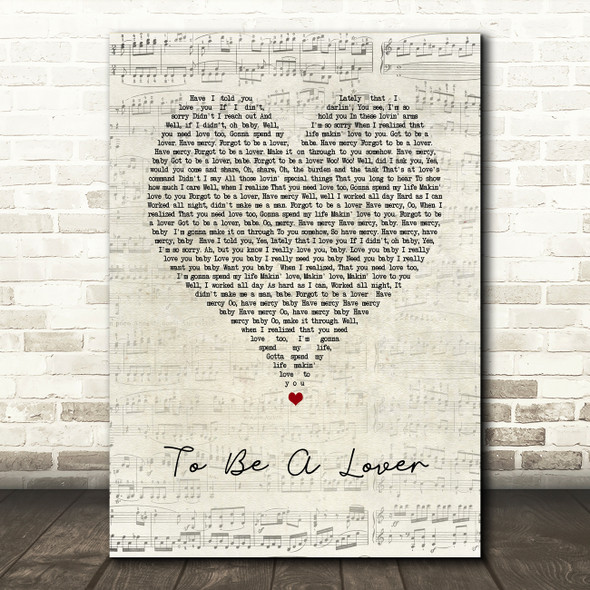 Billy Idol To Be A Lover Script Heart Song Lyric Wall Art Print
