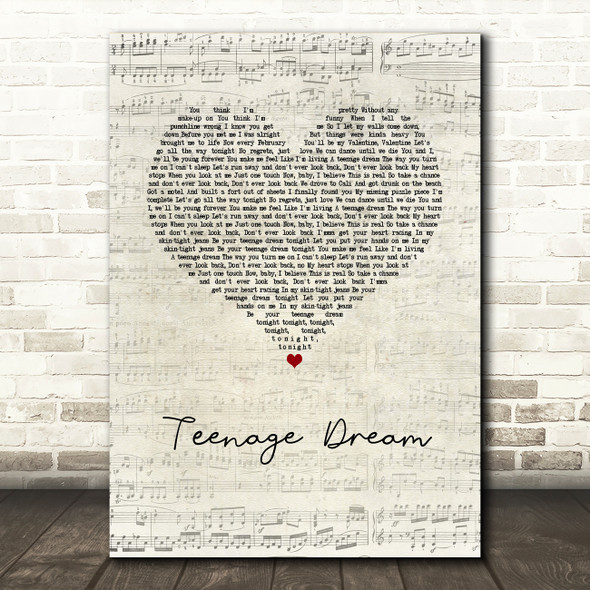 Katy Perry Teenage Dream Script Heart Song Lyric Wall Art Print