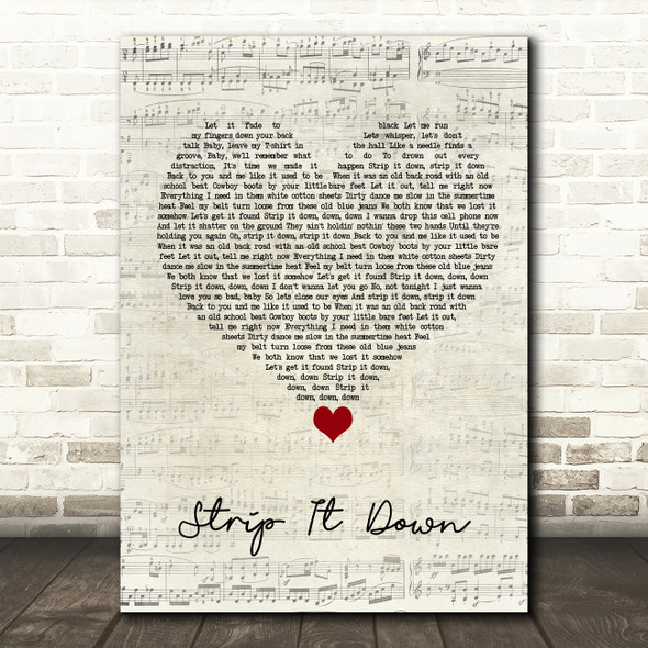 Luke Bryan Strip It Down Script Heart Song Lyric Wall Art Print