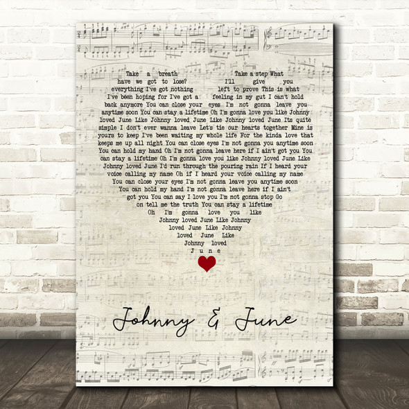 The Hadleys Johnny & June Script Heart Song Lyric Wall Art Print