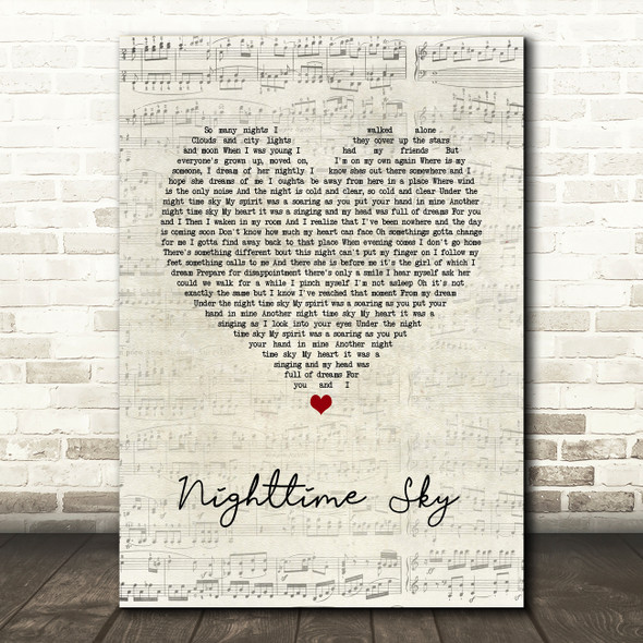 Tiger Army Nighttime Sky Script Heart Song Lyric Wall Art Print