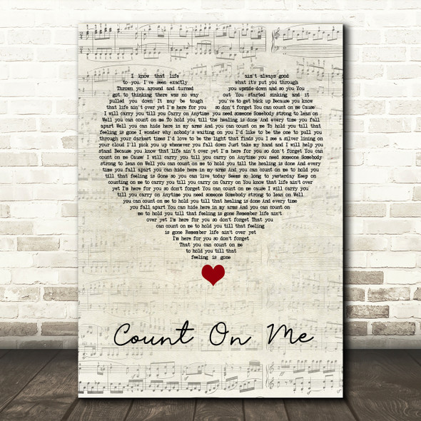 Default Count On Me Script Heart Song Lyric Wall Art Print