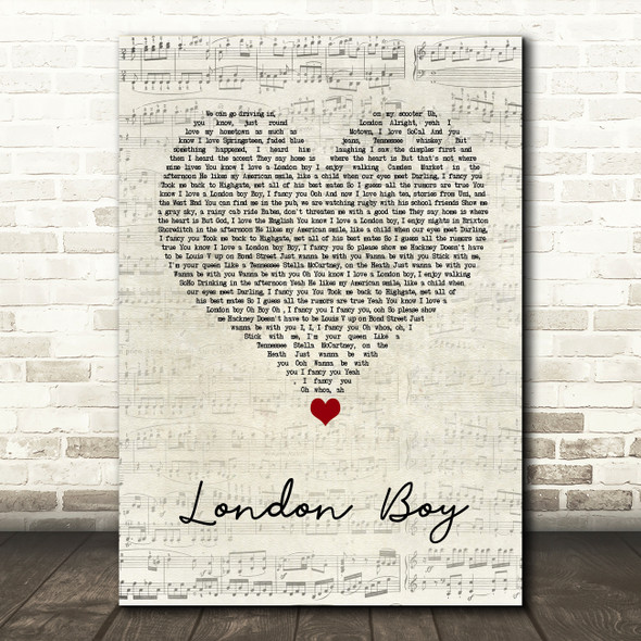Taylor Swift London Boy Script Heart Song Lyric Wall Art Print